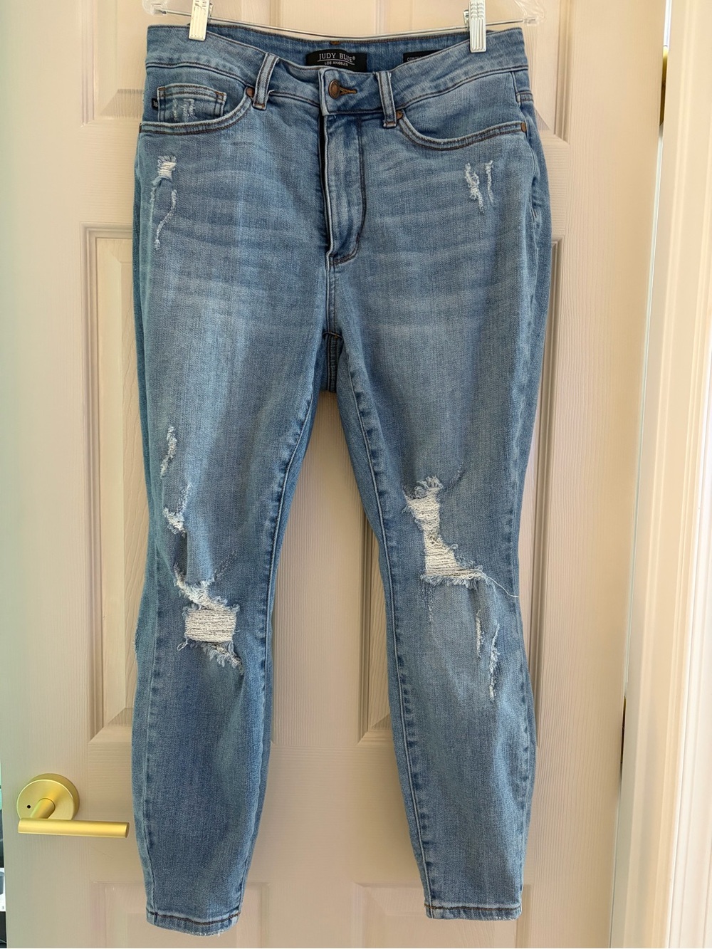 Judy Blue Faded Light Blue Ripped Control Top Skinny Jeans